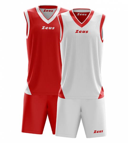Zeus Kit Doblo Pallone da basket Reversibile Maglia + Shorts bianco/rosso