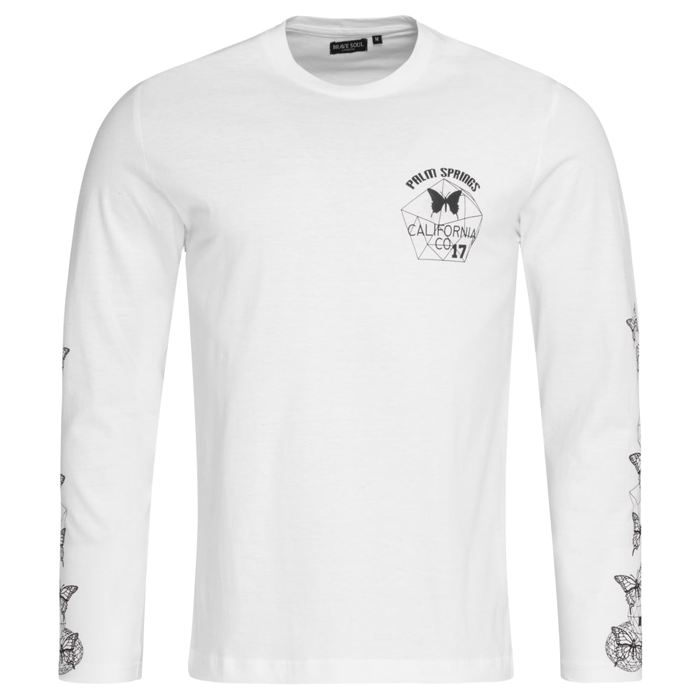 BRAVE SOUL Contrast Print Long Sleeve Herren Longsleeve MLT 69BUTTERFLY White BRAVE SOUL Contrast Print Long Sleeve Herren Longsleeve MLT 69BUTTERFLY White