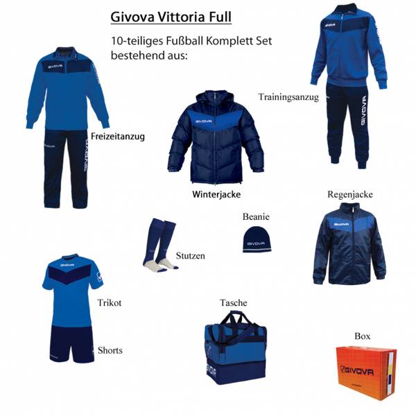 Givova Box Vittoria Full Fußball Set 10-tlg. blau/navy