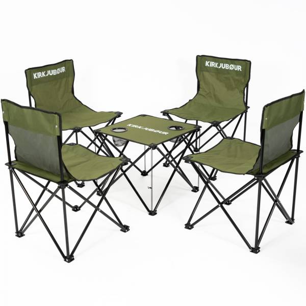 KIRKJUBØUR® &quot;Stjärna&quot; Pack of 5 Camping chairs with table green