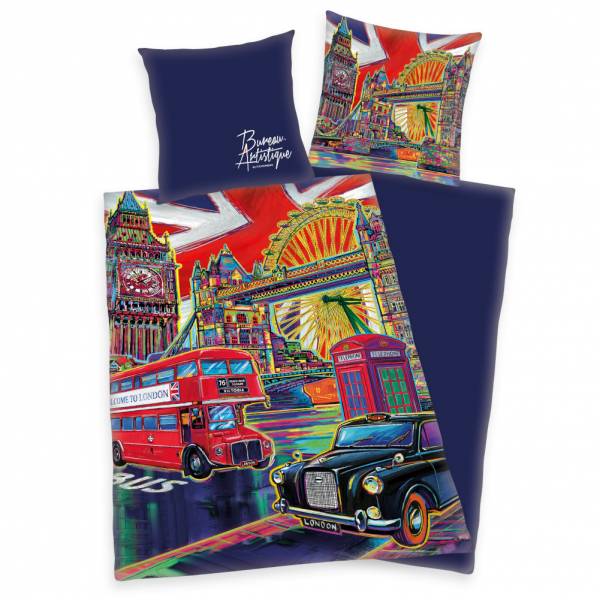 Bureau-Artistique "London" Satin Bedlinen Set 155 x 200 cm + 80 x 80 cm 4707403039026