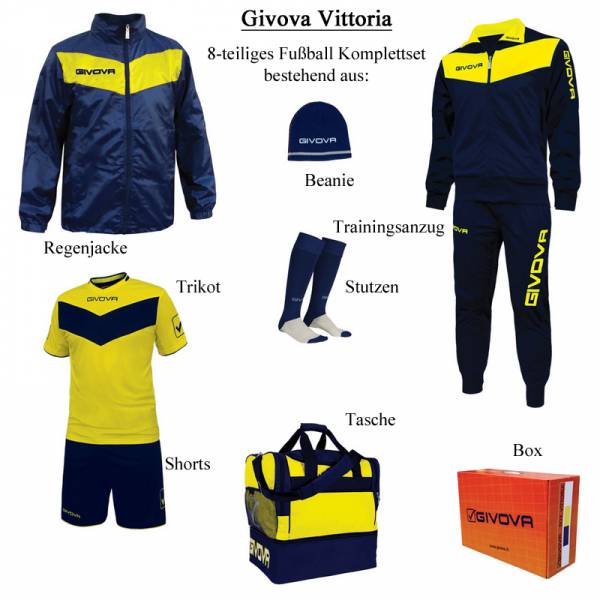 Givova Box Vittoria Fußball Set 8-tlg. navy/gelb