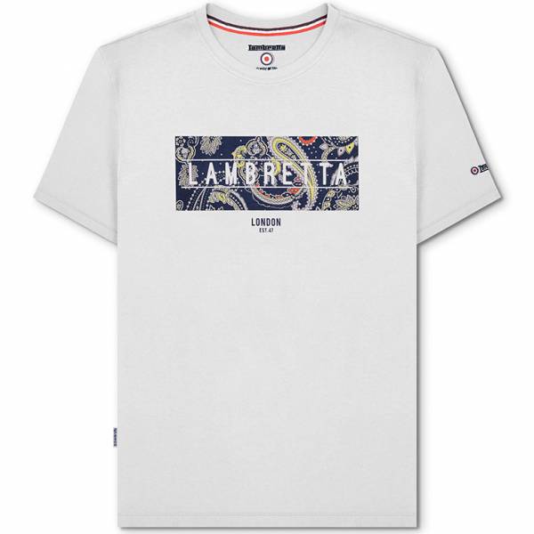 Lambretta Paisley Box Hommes T-shirt SS1015-BLANC