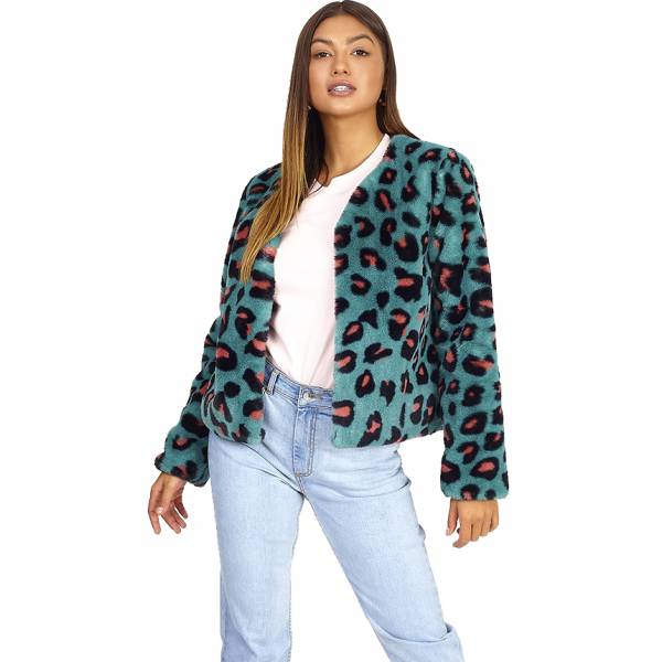 BRAVE SOUL Animal Print Damen Kunstpelz Jacke LJK-FLIS