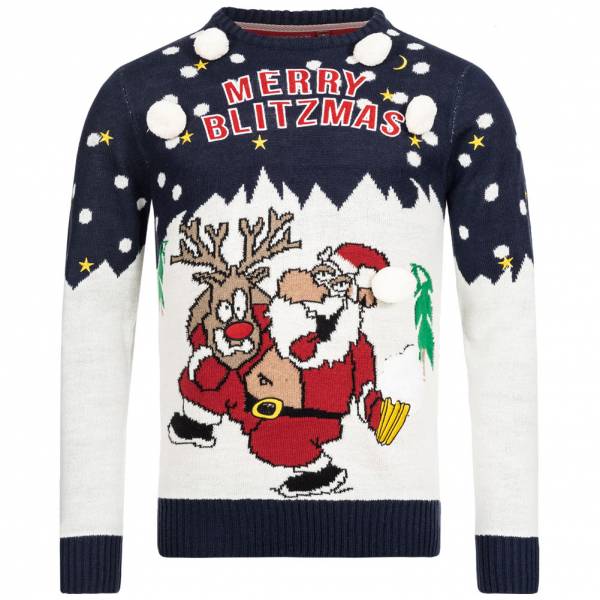 BRAVE SOUL Blitzed X-Mas Weihnachts Pullover MK-230BLITZED NAVY