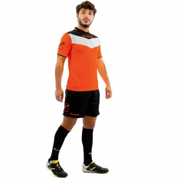 Givova Kit Campo Conjunto Camiseta + Pantalones cortos naranja neón / negro