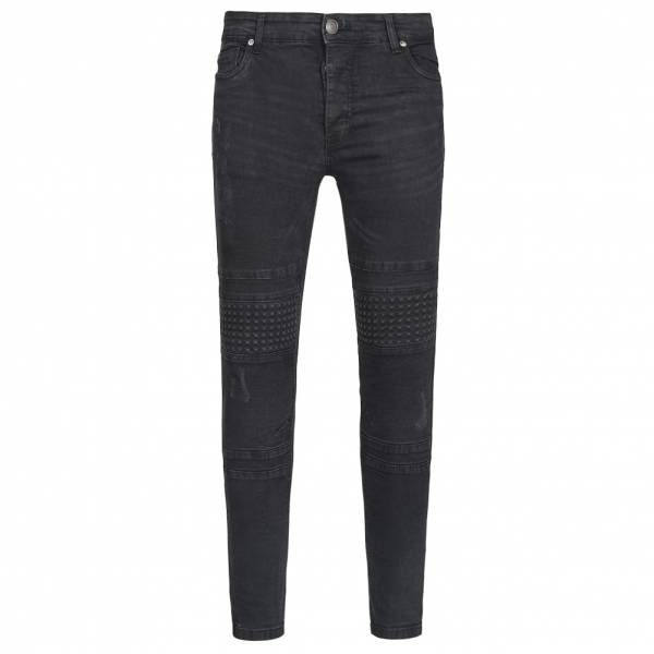 BRAVE SOUL Jovi Charcoal Biker Stud Detail Skinny Herren Jeans MJN-JOVI
