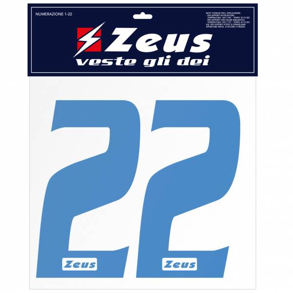 Zeus Zestaw numerów 1-22 do naprasowania 25 cm senior royal blue