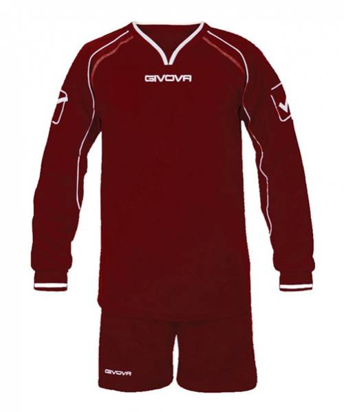 Givova Fußball Set Langarm Trikot mit Short Leader dunkelrot