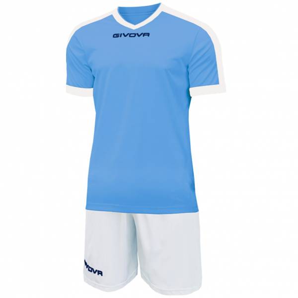 Givova Kit Revolution Maglietta da calcio con Shorts bianco azzurro