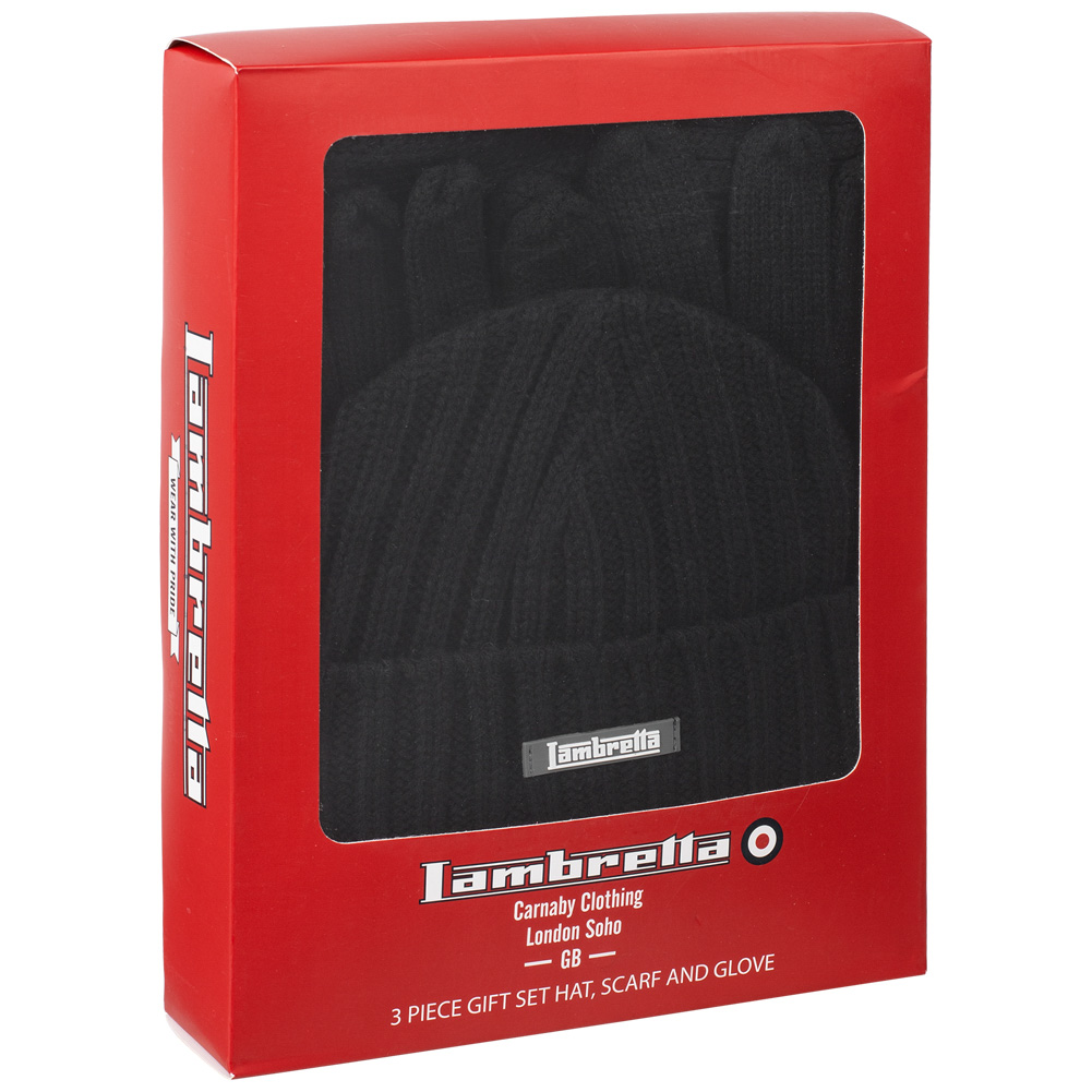 Lambretta Winterset Unisex Schal Mütze Handschuhe WA6697 black