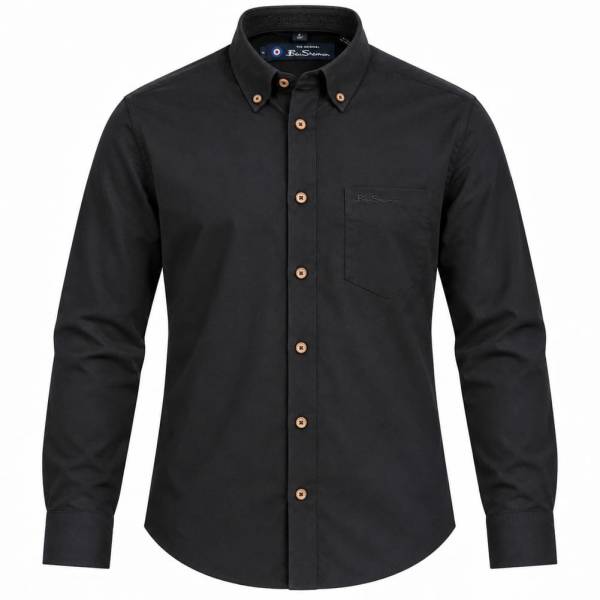 BEN SHERMAN Plain Casual Herren Langarmhemd 1014011-BLACK