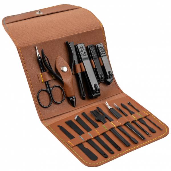 LEANDRO LIDO &quot;Livorno&quot; Manicure/Pedicure Set 17-delig bruin