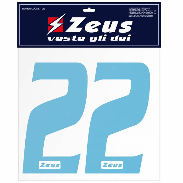 Zeus Números termoadhesivos 1-22 25cm cielo senior