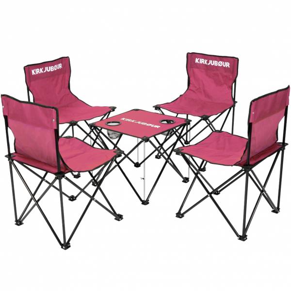 KIRKJUBØUR® &quot;Stjärna&quot; Pack of 5 Camping chairs with table wine red