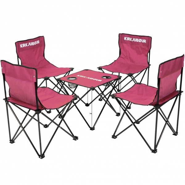 KIRKJUBØUR® &quot;Stjärna&quot; Lot de 5 Chaises de camping avec table rouge vin