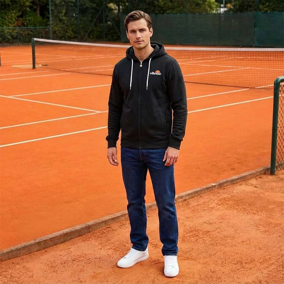 ellesse Klemerio Full Zip Men Hooded Sweat Jacket SOP23857-Black