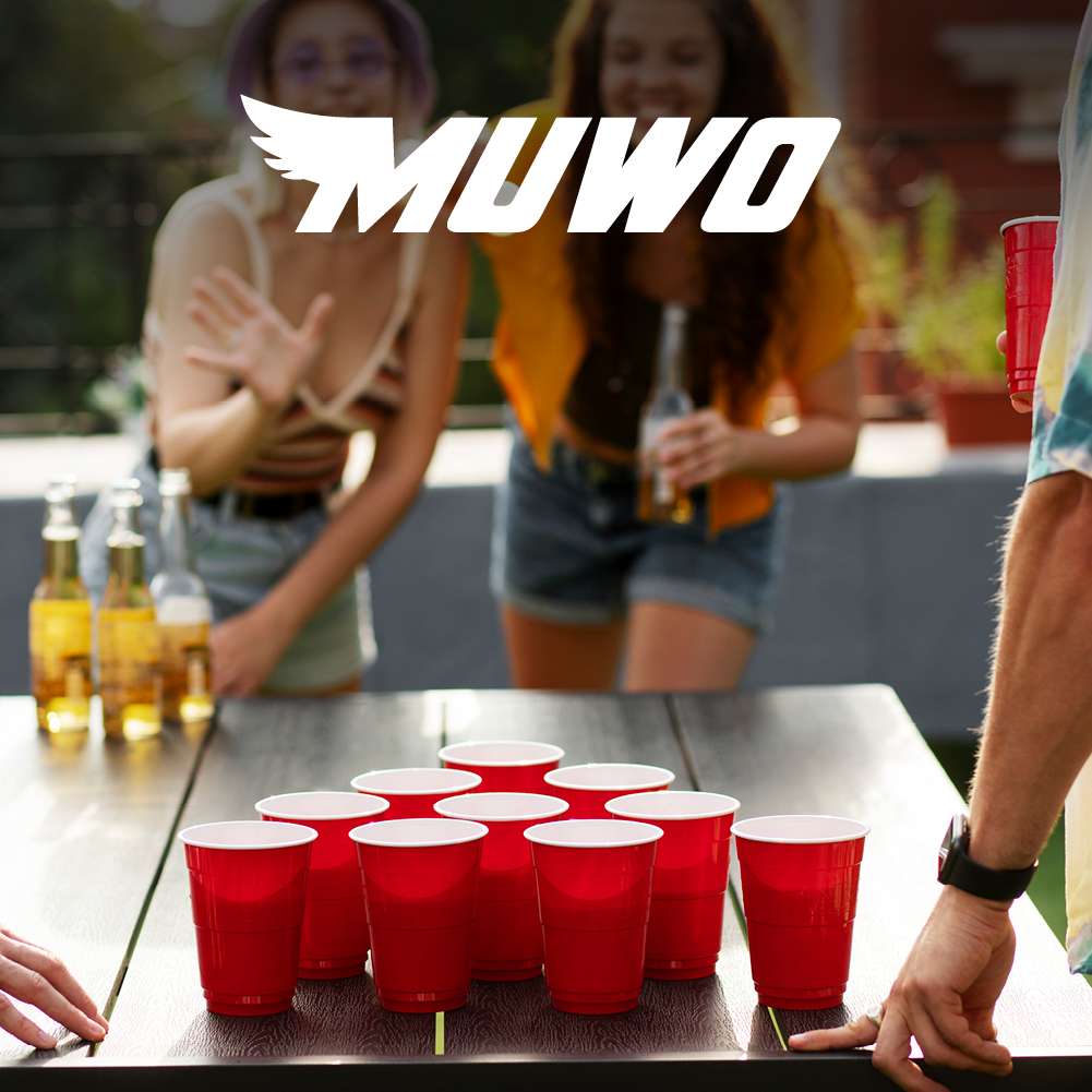 Bierpong Tisch Set Mit 22 Bechern - Faltbarer Party-Tisch 240x60 Cm, MDF-Platte, Alu-Gestell