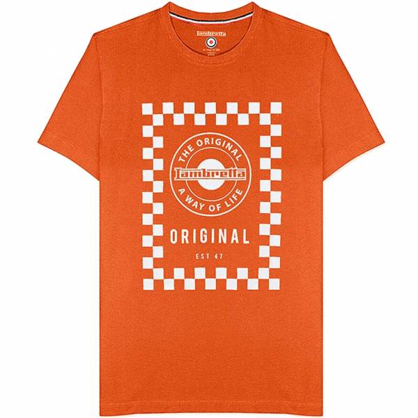 Lambretta Checker Board Mężczyźni T-shirt SS0159-BRNT POMARAŃCZOWY