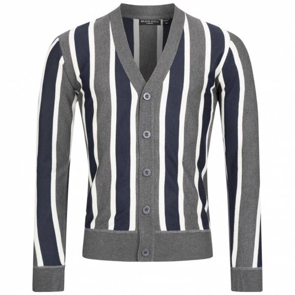 BRAVE SOUL Dutton Stripe Hommes Cardigan rétro MK-517DUTTON DK GRIS