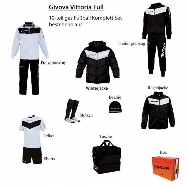 Givova Box Vittoria Full Fußball Set 10-tlg. schwarz/weiß