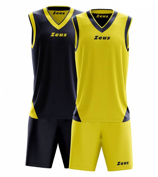Zeus Kit Doblo Pallone da basket Reversibile Maglia + Shorts blu/giallo