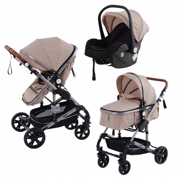 MUWO Ensemble complet de poussette combinée 3 en 1 beige