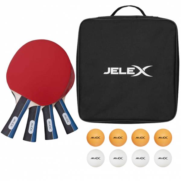 JELEX Sidespin 4er-Set Tischtennis Schläger mit 8 Bällen