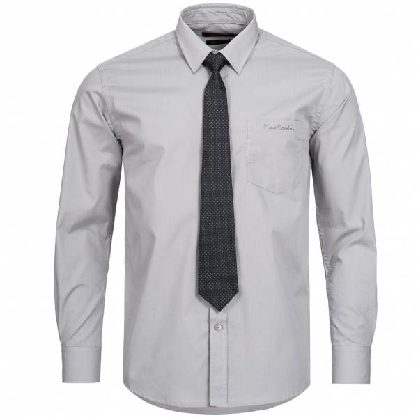 Pierre Cardin Herren Designer Hemd mit Krawatte grau