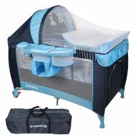 Barmøya 3-in-1 Baby-Reisebett mit Wickelauflage – Reisebett, Laufstall & Beistellbett blau