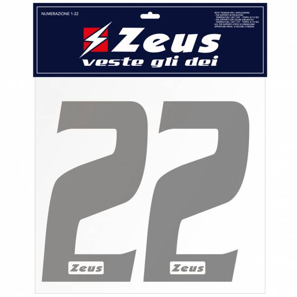 Zeus Iron-on Numbers Kit 1-22 10cm silver