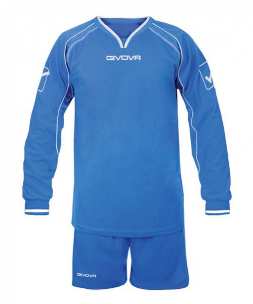 Givova Fußball Set Langarm Trikot mit Shorts Leader blau