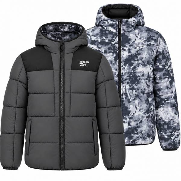 Reebok Reversible Puffer Jacket Hommes Réversible Veste d'hiver OMRB1501-Charbon