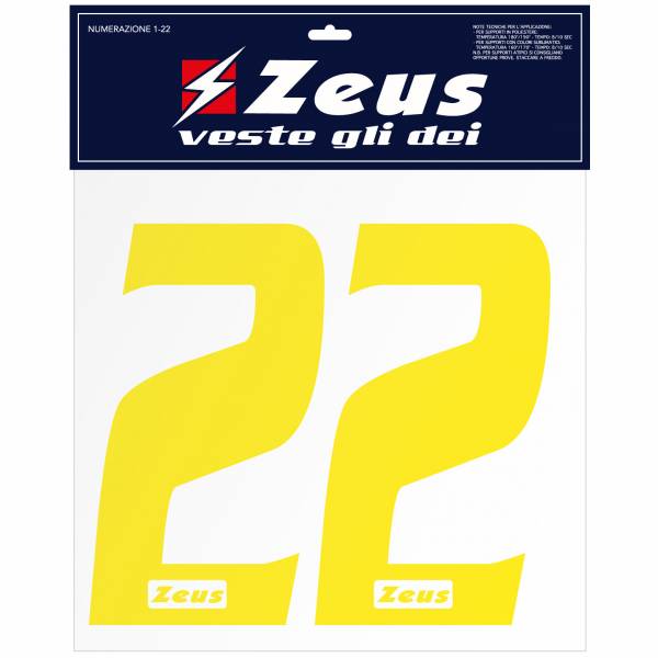 Zeus Kit de transfert des numéros de 1 à 22 25cm senior jaune