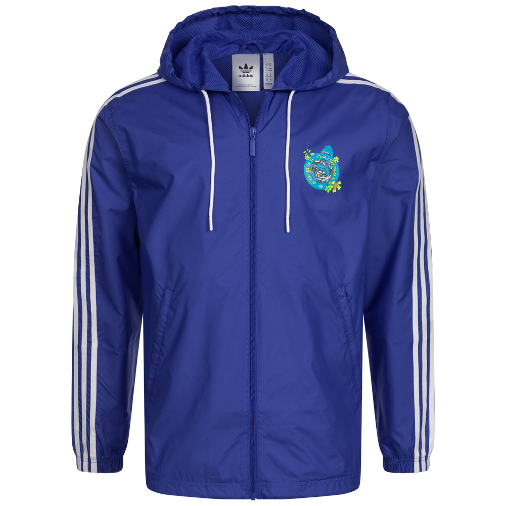 adidas Originals Logo Detailed Zipped Windbreaker in Blue for Men