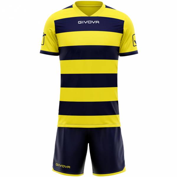 Givova Tenue de rugby Maillot avec short jaune/bleu marine