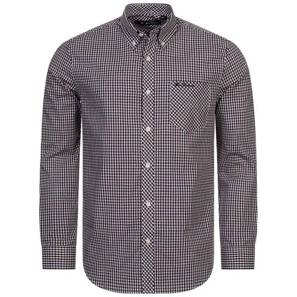 BEN SHERMAN Gingham Men Long-sleeved Shirt 0077860-WINE