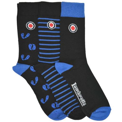 Lambretta Retro Herren Socken 3 Paar LS8165-BLACK/BLUE