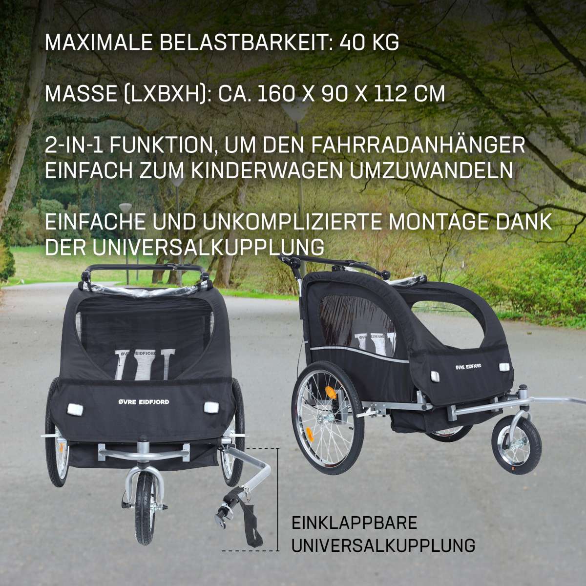vre Eidfjord "Alpstrm" 2-in-1 Fahrradanhnger Kinderwagen schwarz |  SportSpar