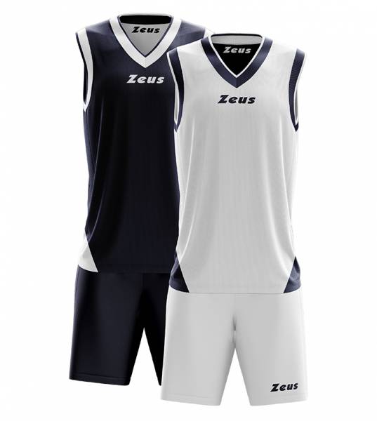 Zeus Kit Doblo Pallone da basket Reversibile Maglia + Shorts blu/bianco